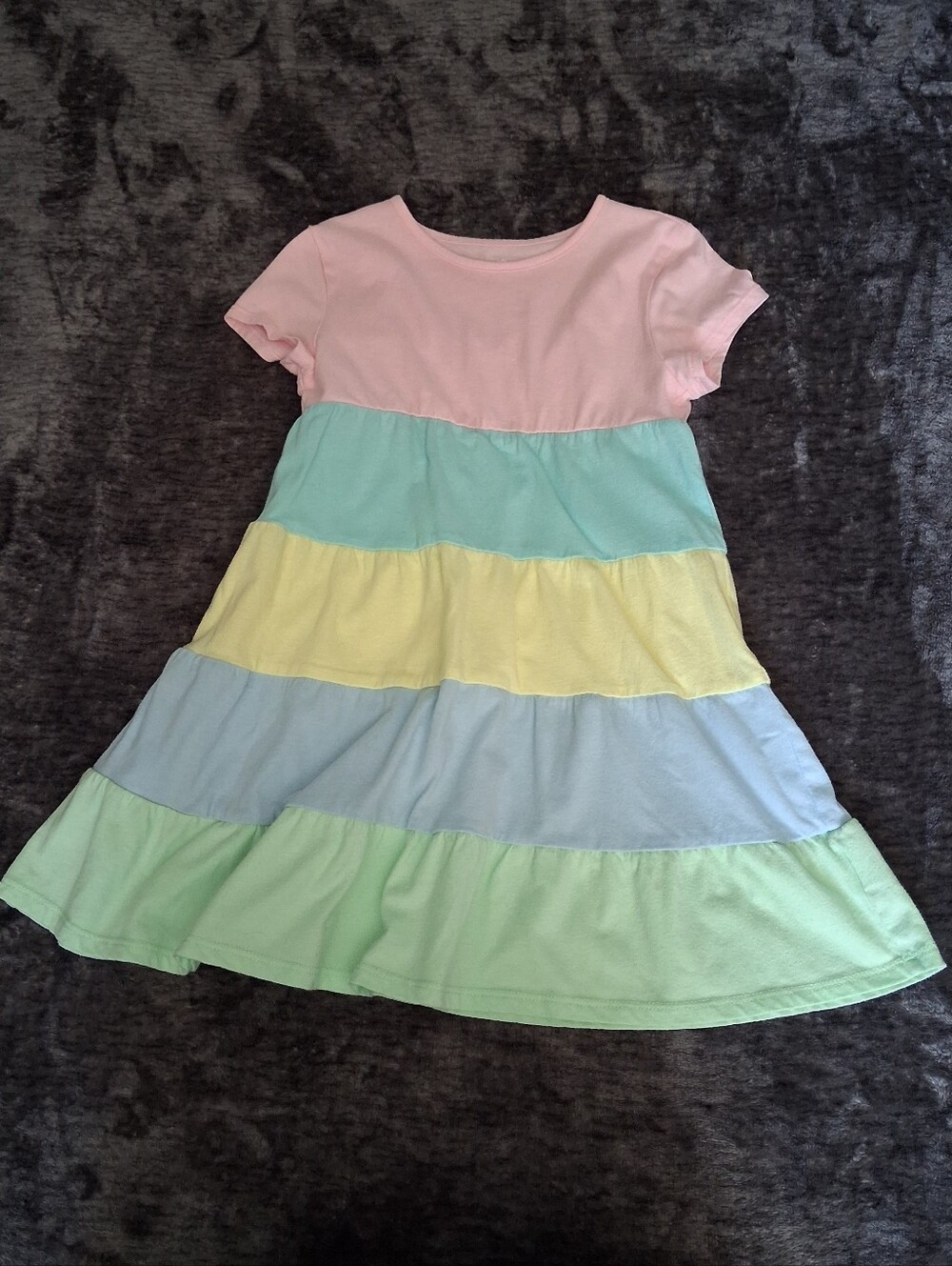 Pastel Tiered Short-Sleeve Dress-Multicolor Girls Size 6-6x